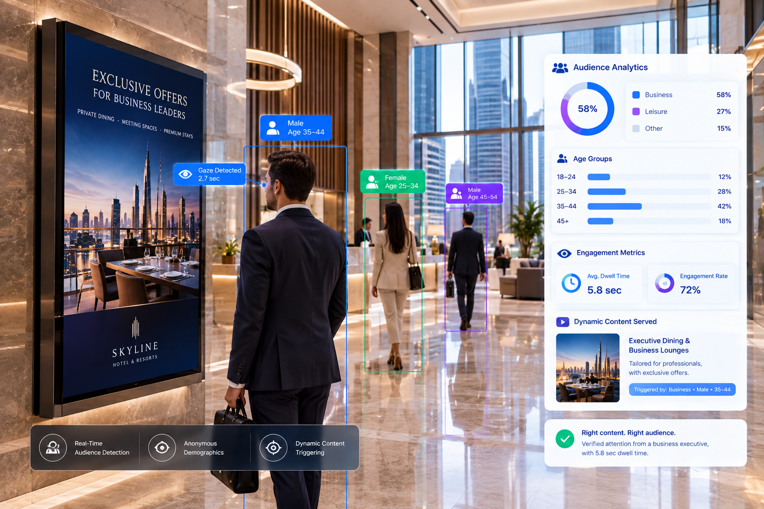 Corporate lobby and hotel display intelligence